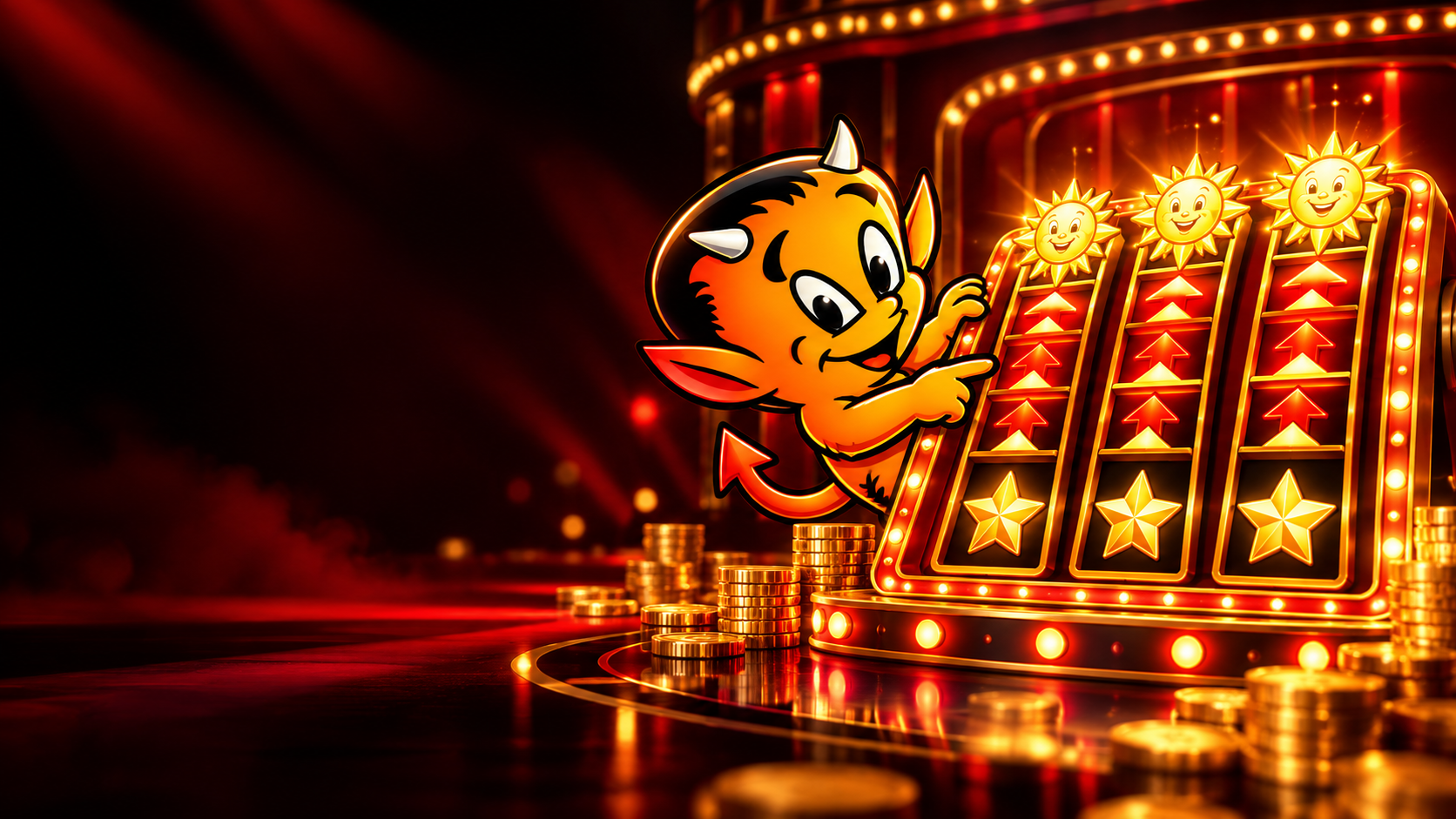 Alles Spitze mit orangefarbenem Teufel und Spielsymbolen